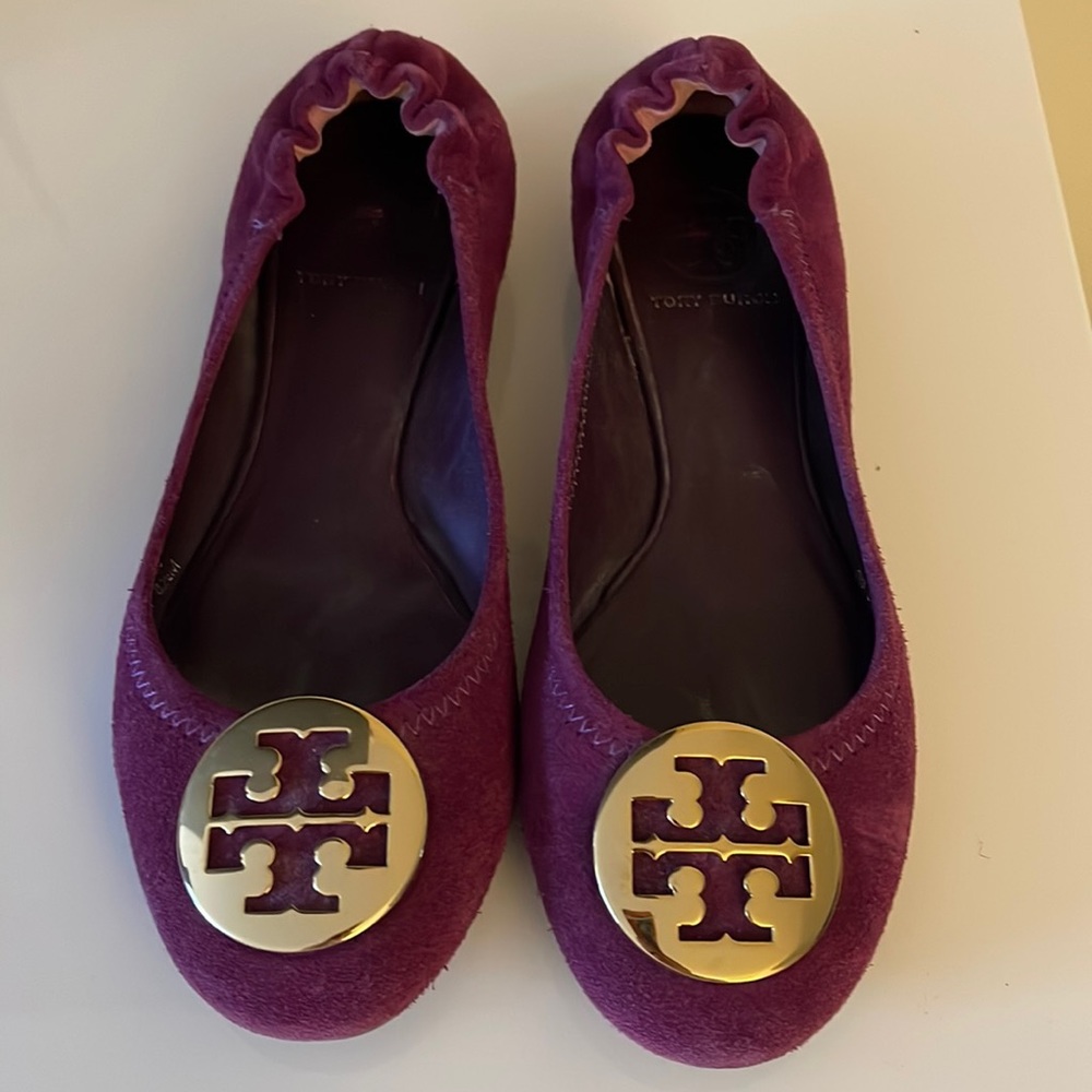 Tory Burch Flats Purple Suede with Gold Buckle